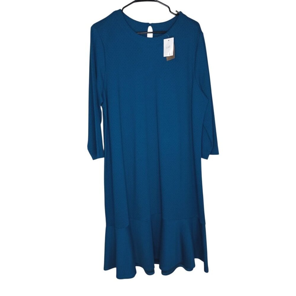 J. Jill Dress Women’s XL Blue and Black Polka Dot Ruffle Hem Ponte NWT